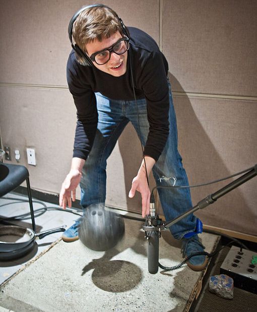 Foley artist drops a bowling ball on the floor