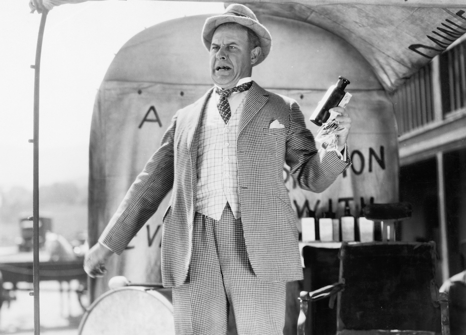 Snake oil salesman touting his wares